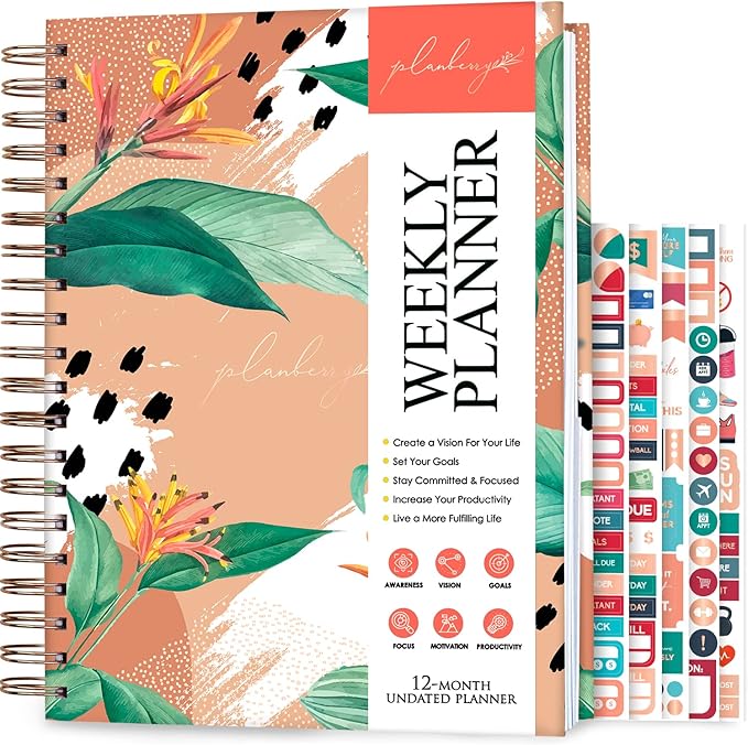 PLANBERRY Large Weekly Planner Premium – Undated Life & Budget Planner – Organizer & Productivity Journal, 8x10.4″ (African Terracotta)