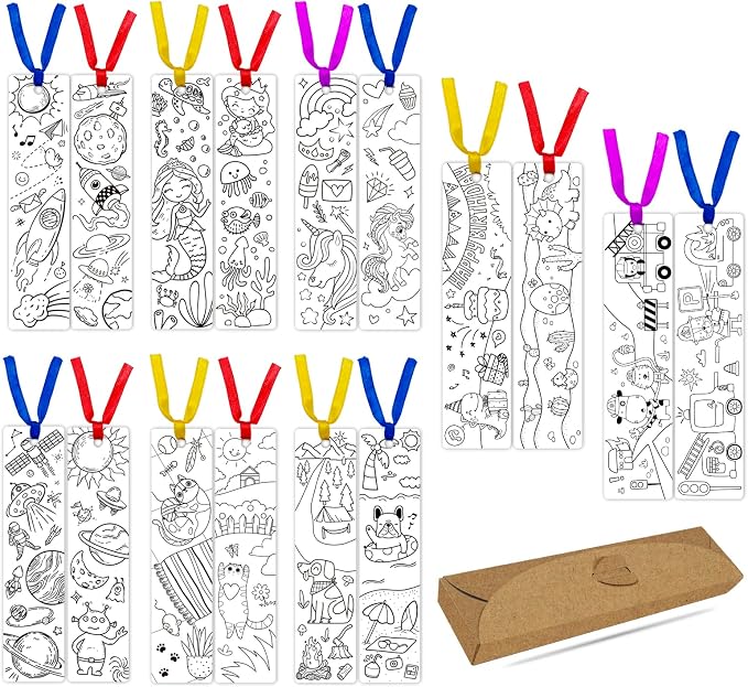 48 PCS Cute Bookmarks for Kids Bulk DIY Coloring Blank Color Your Own Bookmarks for Kids Teacher Classroom Party Game Prize Art Craft Birthday Supplies Reading Club Rewards