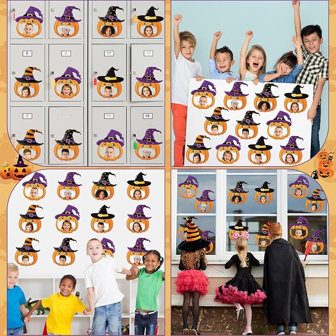 gisgfim 80Pcs Halloween Cutouts Witch Party Decorations Bulletin Board Pumpkins Witch Hat Paper Cut-Outs Classroom Decor for Fall Boy Girl DIY Craft Photo Wall Kindergarten Preschool Favor Supply