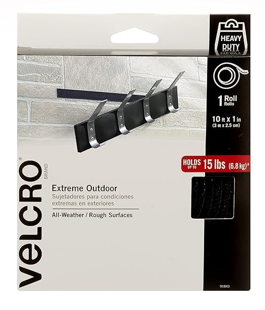 VELCRO Brand Extreme Outdoor Heavy Duty Tape | 10Ft x 1 in | Holds 15 lbs | Black with Stick on Adhesive - 91843 & Heavy Duty Fasteners | 4x2 Inch Strips 4 Sets | Holds 10 lbs, 90209