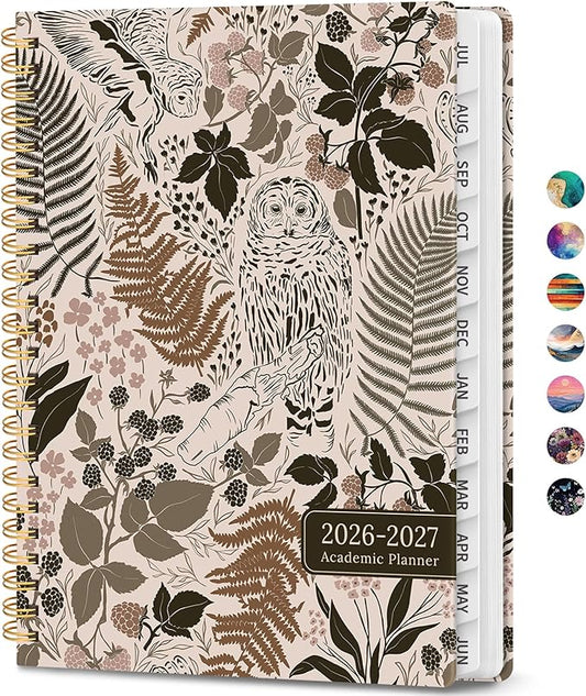 Academic Planner 2026-2027, Weekly and Monthly Calendar Book, July 2026 – June 2027, Hardcover Planner with Tabs, Perfect for Teachers, Students, Women & Men, A5 (6.4" x 8.5") - Owl