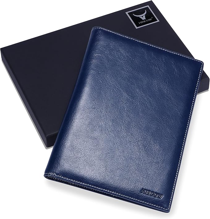 Leather Junior Padfolio for Men & Women with Pen Loop, Italian Calfskin, Business Portfolio Notebook Folder (Antiqued Blue)