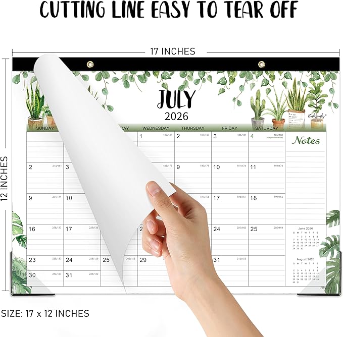 Desk Calendar 2026-2027 - 2026-2027 Desk Calendar, 18 Monthly Desk/Wall Calendar 2-in-1, 17" x 12", July 2026 - December 2027, Thick Paper with Corner Protectors, Large Ruled Blocks - Plants