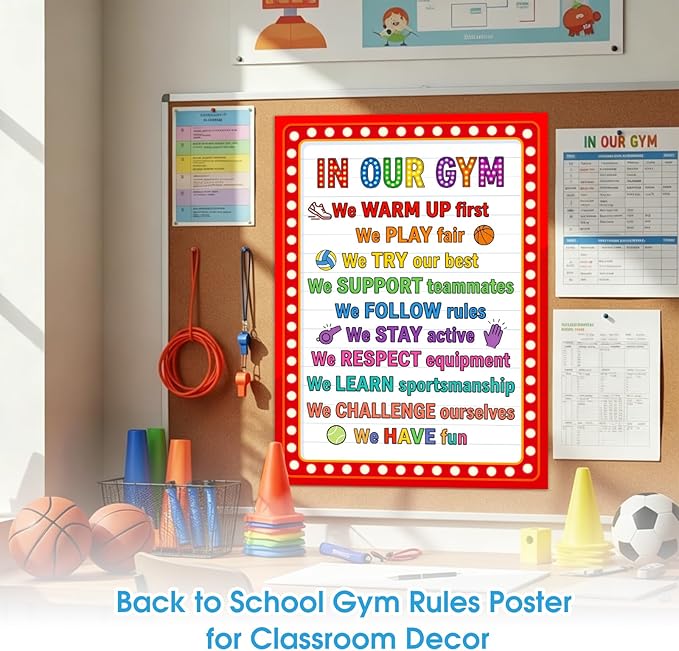 D4DREAM Classroom Rules Poster - Colorful Physical Education Gym Rules Poster Back to School Teacher Supplies Teachers Must Have for Classrooms Elementary Preschool Kindergarten Decor