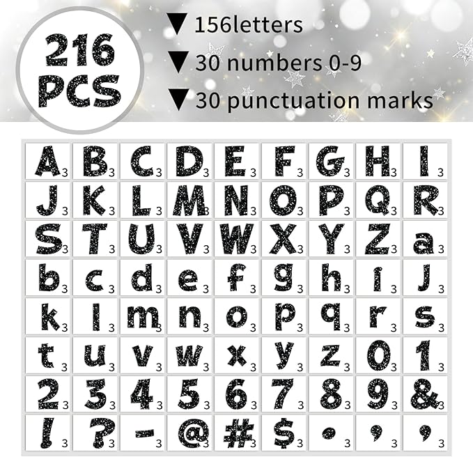 Starboling 216 Pcs Glitter Bulletin Board Letter,4 Inch Poster Board Letters self Adhesive for Mailbox Crafts Classroom School Home Decor (Black)