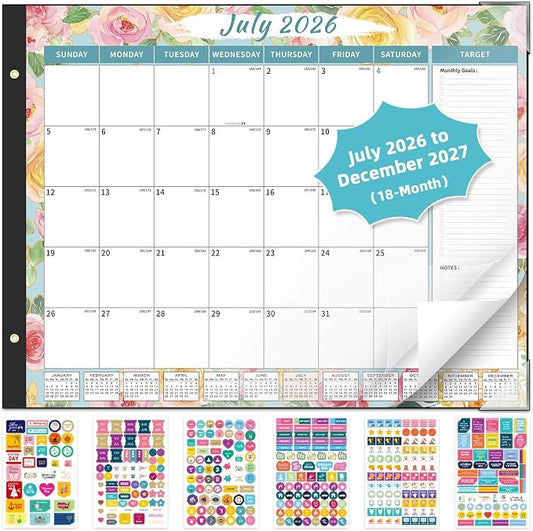 Ospelelf Calendar 2026-2027 Large Desk Calendar 2026 Monthly Desktop Calendar 22'' x 17'', 18 Month Family Office Calendar with Plastic Cover, Use July 2026 - Dec 2027, Watercolor Floral