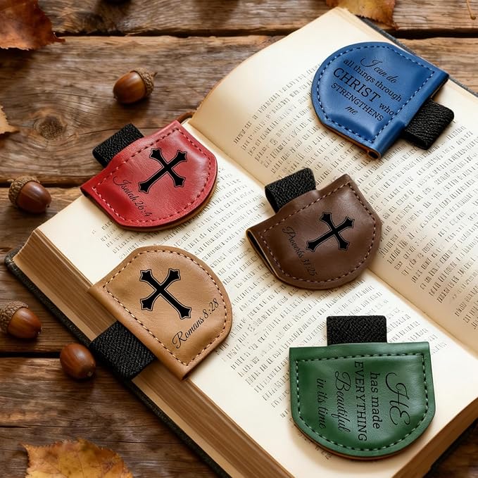 Bygone Mark Personalized Magnetic Leather Bookmark with Pen Holder - Inspirational Bible Verse Scripture Design, Custom Book Marker for Book Lovers Men Women (Coffee-Ecclesiastes 3:11)