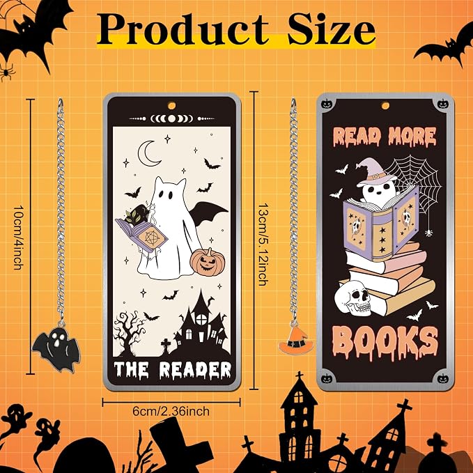 Halloween Metal Bookmarks Gifts - 2 PCs Boo Basket Stuffers Spooky Book Marks for Reading Women Men Funny Cool Page Marker for Horror Lovers Readers Bookish Kids School Office Accessories