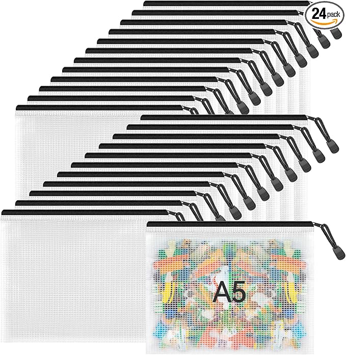 Umriox 24PCS Small Zipper Pouch, 9.5 x 7.1 in, Mesh Bags for Storage, Zipper Bags for Office Supplies, Receipts, Cosmetics Travel Toiletries