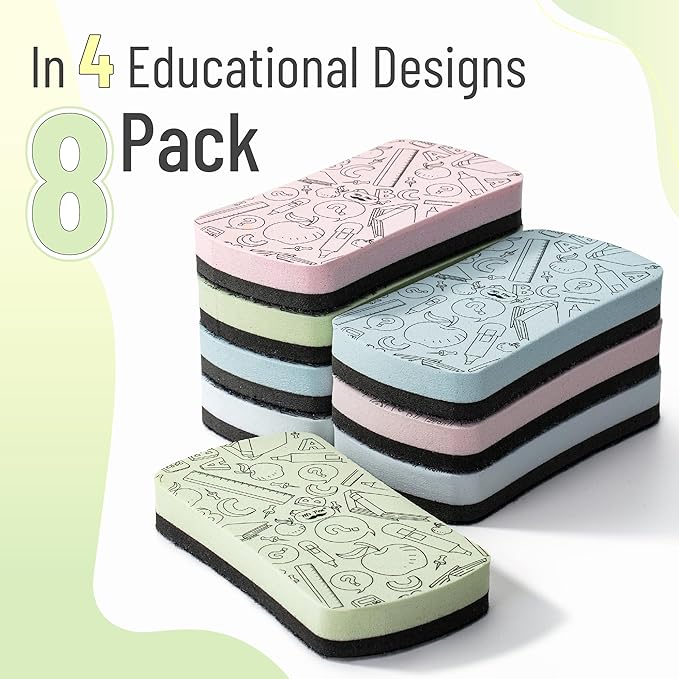 Mr. Pen- Magnetic Dry Erase Erasers, 4" x 2", 8 Pack, Assorted Colors, Magnetic Whiteboard Dry Erase Erasers Bulk for Kids, Teachers, Students and Classroom Supplies