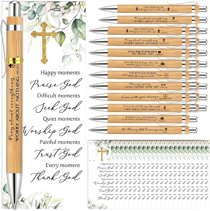 20 Sets Father's Day Christian Religious Gifts Bulk Bible Verse Bamboo Pens and Christian Bookmarks Inspirational Gifts for Father Teacher Church Bible Members VBS Women Coworker