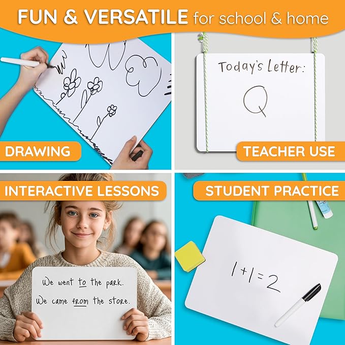 Blue Summit Supplies 30 Pack Mini Dry Erase Boards Classroom Set, Small Whiteboards for Students, Markers and Erasers, Lapboards Ideal for Individuals, Teachers, Students, Groups, 30 White Board Pack