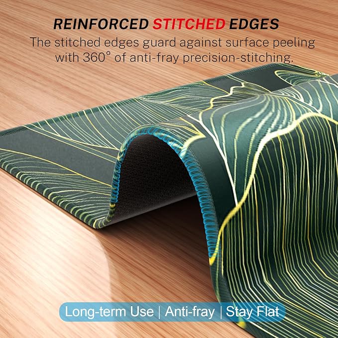 MROCO Essential Office & Gaming Mouse Pad, 8.5 x 11 Inch, Green Leaves | Anti-Fray Stitched Edges, Functional Pattern Design, Non-Slip Rubber Base, Water and Stain Resistance
