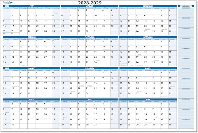 2028-2029 Fiscal Horizontal Premium Dry-Erasable Wall Calendar July to June 32" x 48" Marker and Eraser included