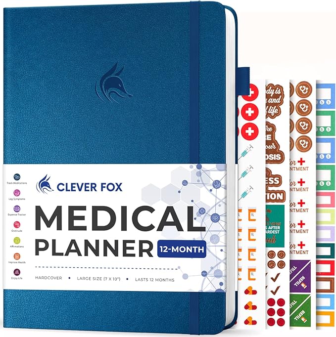 Clever Fox Large Medical Planner 12-Month – Medical Notebook, Health Diary, Wellness Journal to Track Health – 12 Months, 7x10.5″ (Mystic Blue)