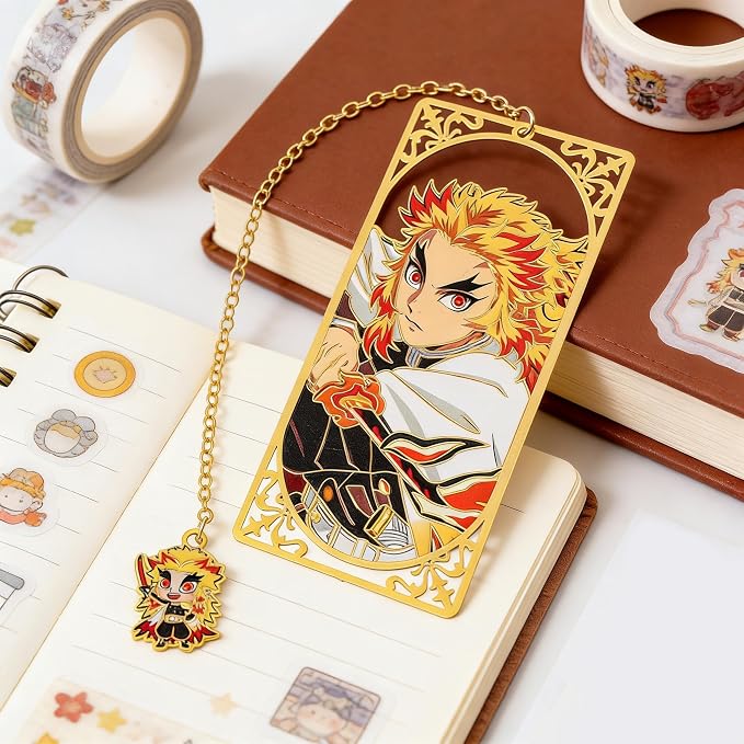 Demon Kamado Bookmark Page Mark, Anime Tanjiron Zenitsu Giyuu Kyoujurou Figure Reading Tool, Stationery Gifts for Reading Lovers Bookworm (Style A)