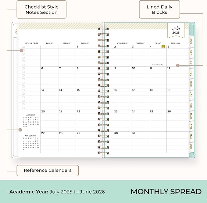Blue Sky Day Designer 2025-2026 Weekly and Monthly Academic Year Planner Calendar, July 2025 - June 2026, 5" x 8", Flexible Cover, Laminated Tabs, Storage Pocket, Includes Stickers, Secret Garden Mint