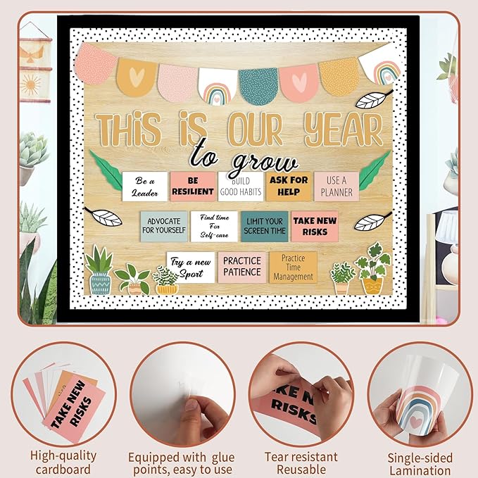 Classroom Bulletin Board Decorations, Boho Motivational Bulletin Board Set, Growth Mindset Positive Affirmations Wall Decor for Teacher Back to School Classroom Door Decors