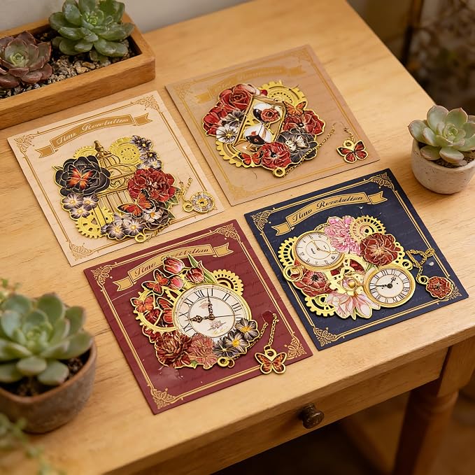 4 PCS Vintage Metal Bookmarks, Steampunk Book Mark with Clock&Flower Pendant for Book Lovers, Students, Teachers, Writers - Unique Reading Gift for Birthday, Graduation, Christmas
