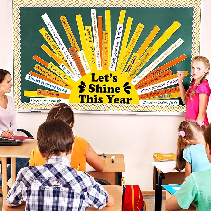 Summer Sunshine Bulletin Board Classroom Decorations Motivational Shine This Year Bulletin Board Set Inspirational Golden Sun Positive Quote Cutouts for Wall Back to School Classroom Decor