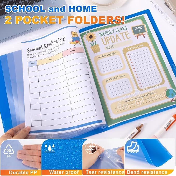 24 Pcs Back to School Take Home Folders for Elementary Students 2 Pocket Folders with Clear Front Pocket 4 Inner Pockets Parent Teacher Communication Folder Plastic Homework Folder 11.81 x 9.45 Inch