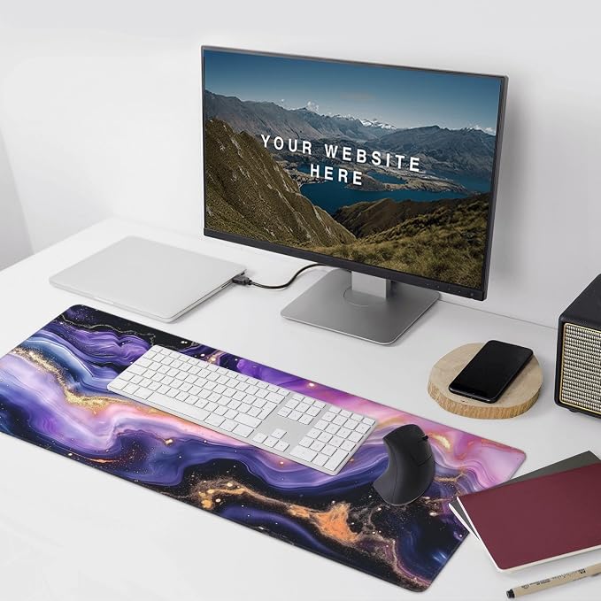 35.4" x 15.7" Purple Gold Marble Galaxy Extended Mouse Pad, Desk Mat with Non-Slip Base, Water Resistant for Gaming & Office