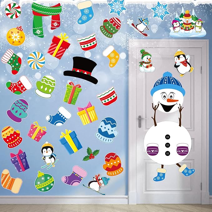 Containlol 68 Pcs Winter Bulletin Board Decorations DIY Snowman Cutouts Christmas Classroom Bulletin Board with Glue Xmas Decor for Classroom School Winter Theme Party Supplies