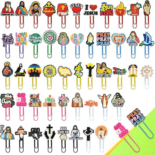 Cute Paper Clips, 50Pcs Jesus Bookmark Paperclips Bulk Metal Fun Christian Planner Clip Charms Clamp Desk Accessories Stationery Colorful Office Supplies Gifts for Student Teacher Party Decor