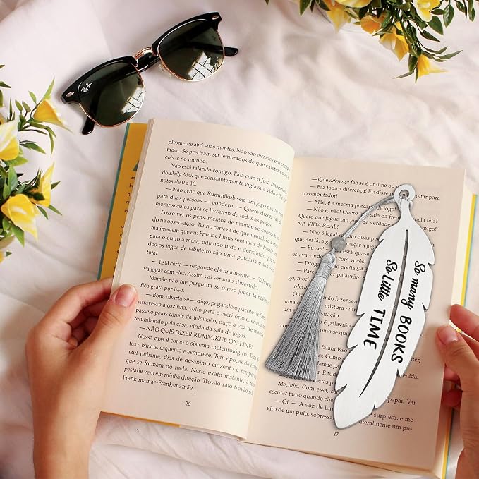 Creative Bookmark Gift from Mom to Daughter, So Many Books So Little Time, Back-to-School Gifts for Daughter Son, Bookish Gift Graduation Gift for Student, Metal Feather Bookmark VBK211