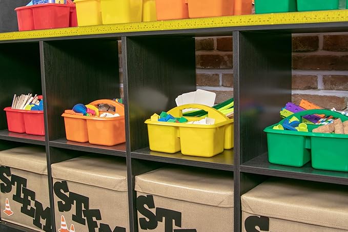 Teacher Created Resources Assorted Primary Colors Portable Plastic Storage Caddy 6-Pack for Classrooms, Kids Room, and Office Organization, (Blue, Green, Orange, Purple, Red and Yellow) 3 Compartment