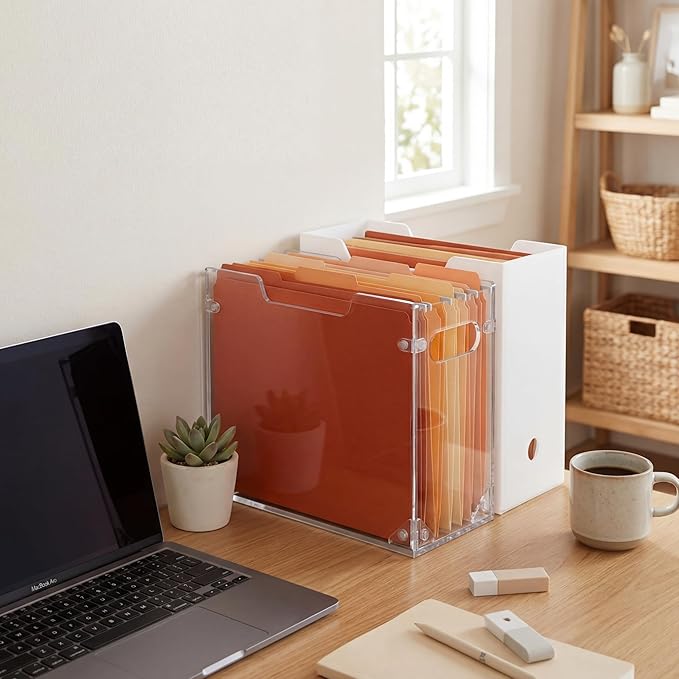 Novabright 1 Pack Acrylic File Organizer Box with Handles, Clear Hanging File Organizer for Letter Size/a4 Filing Crate Bin Holder for Desk, Office, Home, School (Letter,12.2" L x 5.51" W x 9.84" H)