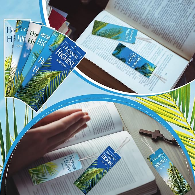 Dispowreath 60 Pcs Hosanna Palm Leaf Bookmarks Lent Easter John 12: 13 Bookmarks Palm Sunday Religious Christian Exchange Gifts for Men Women Church Prizes Party