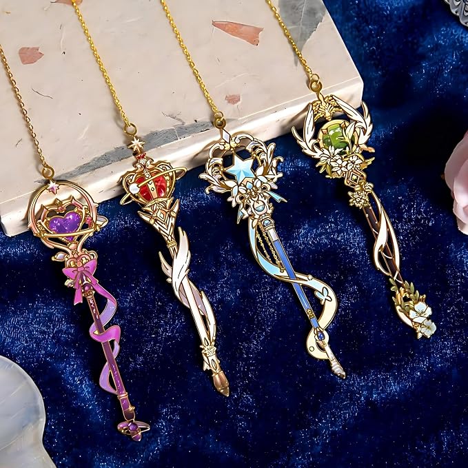 4 PCS Fantasy Wand Bookmarks, Magic Metal Book Marks for Reading Women, Girls, Birthday Christmas Gifts