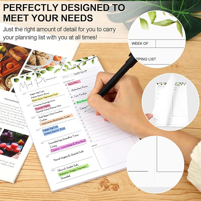 Joyberg 2 PCS Weekly Meal Planner Magnetic for Fridge 8.3x5.5”, Undated Meal Planner and Grocery List Tearable Shopping List, Magnetic Menu Planner for Fridge for Weekly Plan - 50 Pages/Book