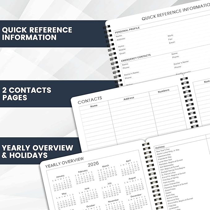 2026-2027 Planner - 8” × 10”, 2026-2027 Planner Weekly and Monthly, from JUL.2026 to JUN. 2027, Premium Paper, Twin-wire Binding, Check Box, Coated Monthly Tabs, for Productive Life