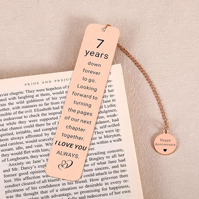 7 Year Anniversary Copper Gifts for Him Her, Copper Gifts for 7th Anniversarys, 7th Wedding Anniversary for Wife Husband Couple, 7 Year Coppers Anniversarys Bookmark Gift for 7 Year Couple Women Men