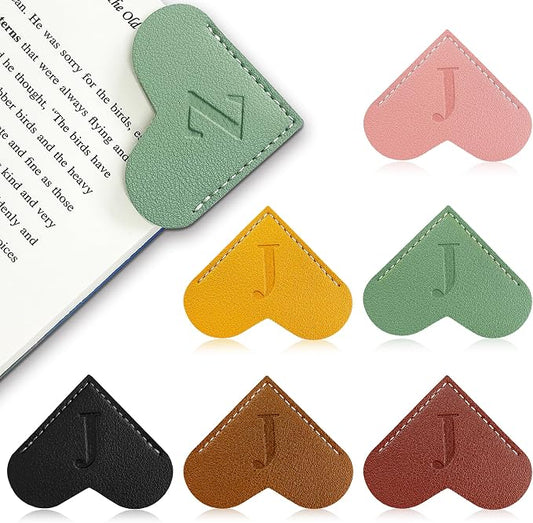 6Pcs Personalized Leather Heart Bookmark with Initial,26 A-Z Letters Cute Corner Book Mark for Reading,Book Page Accessories for Women, Book Lovers, Teachers, Students Gifts