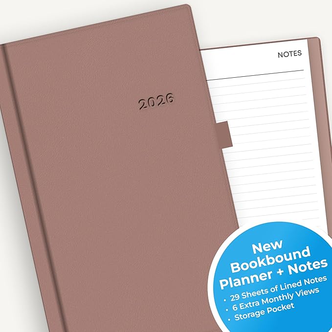 Blue Sky 2026 Weekly and Monthly Planner Calendar, January 2026 - December 2026, 5" x 8", Faux Leather Hard Cover, Bookbound, Tabs, Pen Loop, Soft Brown