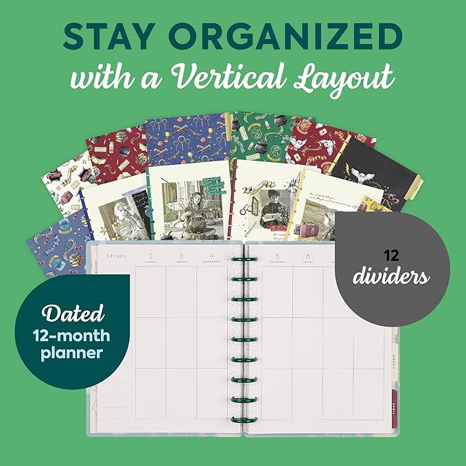 Happy Planner Harry Potter Disc-Bound 12-Month January–December 2026 Planner, Classic Size, Vertical Layout, Slytherin Magic