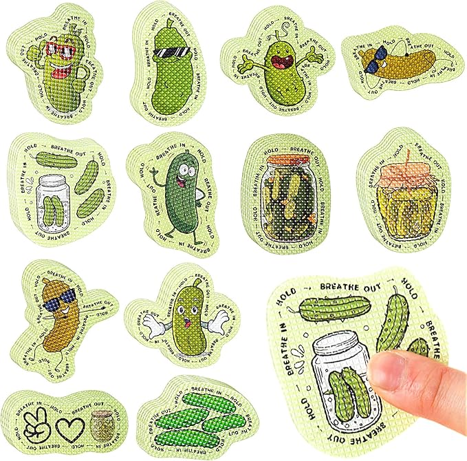 Sabary 60 Pcs Mental Health Awareness Anxiety Sensory Stickers Bulk Sensory Strips Anxiety Calm Textured Strip Stickers with Inspirational Quotes Different Styles for Adults Relief (Pickles,Green)