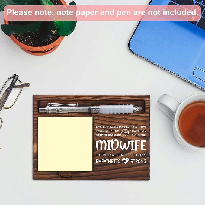 Midwife Appreciation Gifts, Thank You Gift for Childbirth Helper, Birth Worker Office Coworkers Staff Appreciation Gifts, Sticky Note Holder Wooden Notepad & Pen Holder 6.5" x 4.7" - FTA285