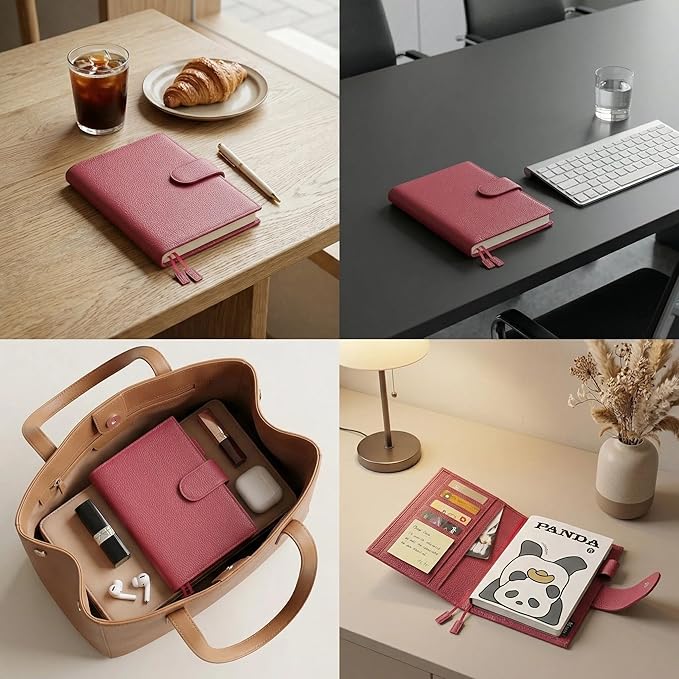 A6 Genuine Leather Techo Notebook Cover Compatible with Hobonichi Original Stalogy Midori MD with 5 Card Slots Pen Loop Bookmarks Back Pocket