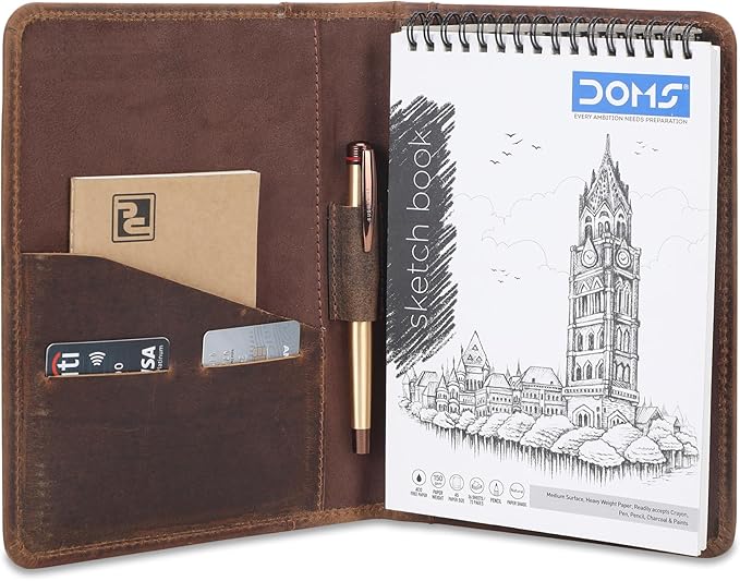 Leather Junior Padfolio for Men Women Business Portfolio Folder Compact 5 x 8 Legal Pad Organizer with Pen Loop Professional Resume Interview Document Holder Padfolio (Dark Brown)