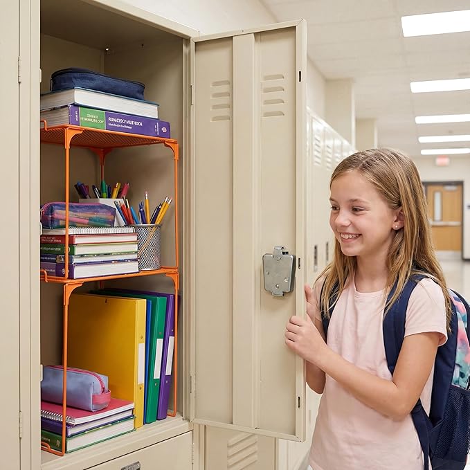 Colarr Orange Locker Organizer Shelf Locker Accessories for Girls Stackable Storage Organization Shelf Area Saver Fits Standard Size for School Office Kitchen and Home