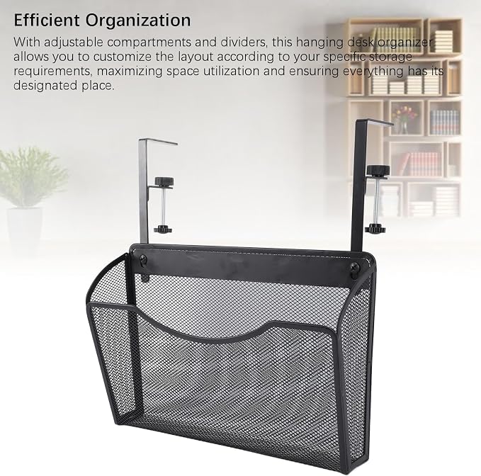 Fockety Desk Side Storage, No Drill Steel Under Desk Storage Laptop Holder, Mesh Hanging Desk Organizer, Clamp On Desk Shelf, Side Desk Organizer, Desk Storage Holder for Office and Home