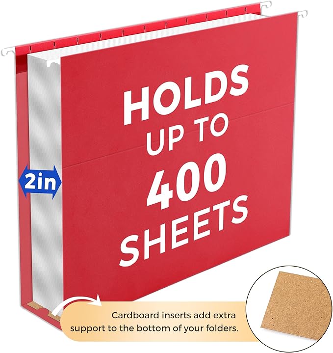 SUNEE Hanging File Folders Extra Capacity Assorted Colors, 25 Pack Letter Size File Folders with 1/5-cut Tabs, Heavy Duty 2 Inch Expansion, Stay Organized for Your Home and Office Bulk File