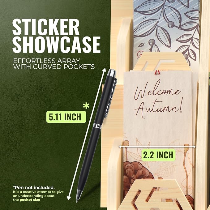 HOTCAN Bookmark Holder Display Stand for Vendors | Wooden Bookmark Booth Display Items with 16 Shelf Pockets | Customizable Space and Mobile Friendly Design Ideal for Craft Fairs, Vendor Booths, Shops