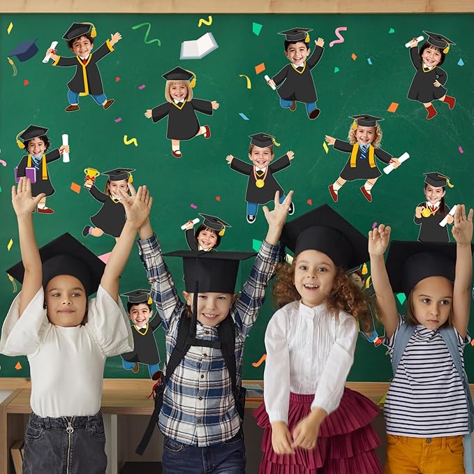 FYSUIMU 90 Pcs Graduation Hat Gown Cutout 2026 Graduation Bulletin Board Decoration Black Grad DIY Craft Photo Cutout Classroom Decor for Kindergarten Preschool Party Favor Supply
