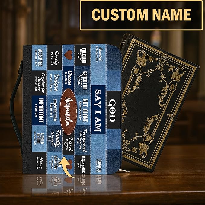 Personalized Bible Cover for Men, Christian Bible Case PU Leather, Jeus Bags Religious Appreciation Gifts for Women Girls Daughter Christian with Handle Zipper (BIBLE-09, M-2XL)