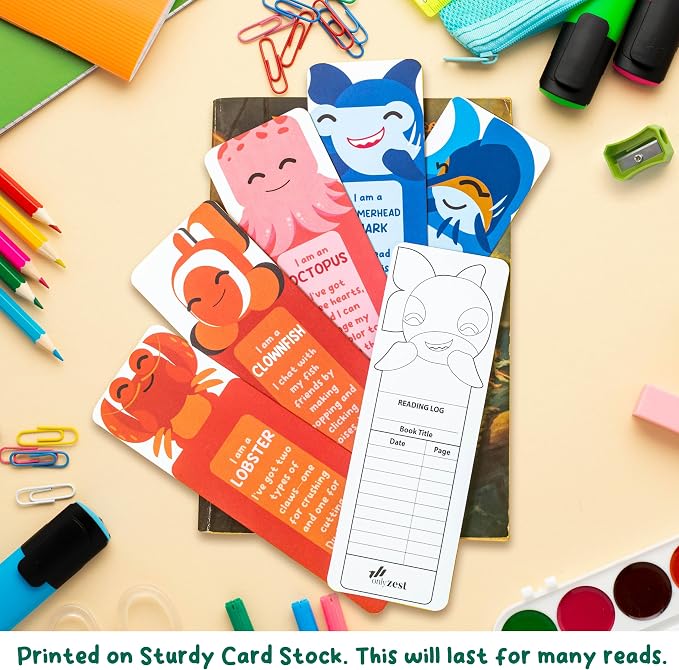 100 Pack Bookmarks for Kids, Bulk Book Marks for Reading with Cute Sea Animals Fun Facts | Classroom Rewards, Back to School Gifts for Students